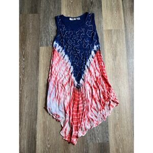 Jessica Taylor Tunic Dress Women OS Blue Red White Excellent Tie Dye Embroidered